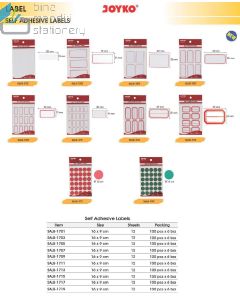 Jual Joyko SALB-1701 | SALB-1703 | SALB-1705 | SALB-1707 | SALB-1709 | SALB-1711 | SALB-1713 | SALB-1715 | SALB-1717 | SALB-1719 Stiker Kotak segi Panjang / Bulat Kecil Besar Self Adhesive Labels terlengkap di toko alat tulis